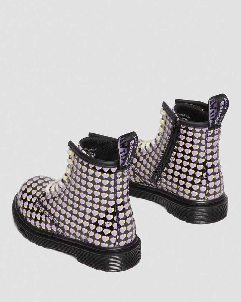 Black Dr Martens Toddler 1460 Patent Heart Printed Lace Up Boots (Patent Leather) Boots | NR09-L9XB