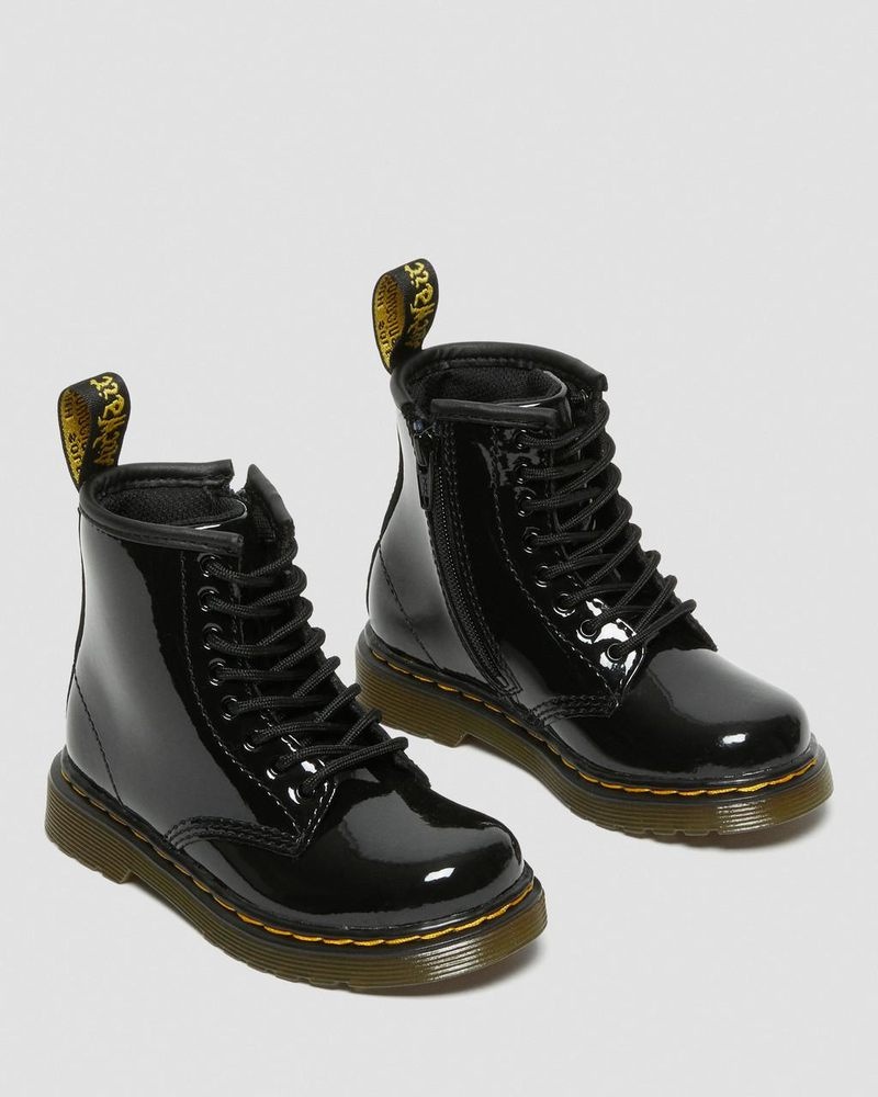 Black Dr Martens Toddler 1460 Patent Leather Lace Up Boots (Patent Leather) Boots | DB50-O2AU