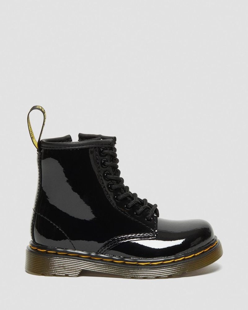 Black Dr Martens Toddler 1460 Patent Leather Lace Up Boots (Patent Leather) Boots | DB50-O2AU