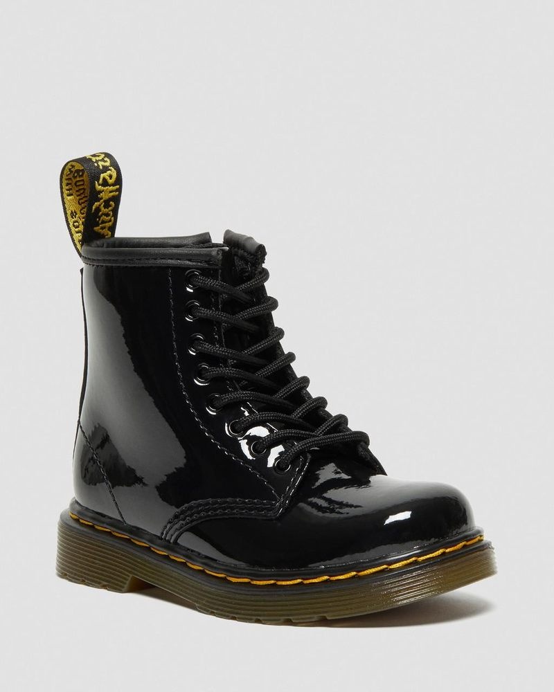 Black Dr Martens Toddler 1460 Patent Leather Lace Up Boots (Patent Leather) Boots | DB50-O2AU