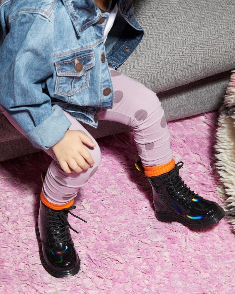 Black Dr Martens Toddler 1460 Rainbow Patent Leather Lace Up Boots (Rainbow Patent) Boots | MI96-A8YZ