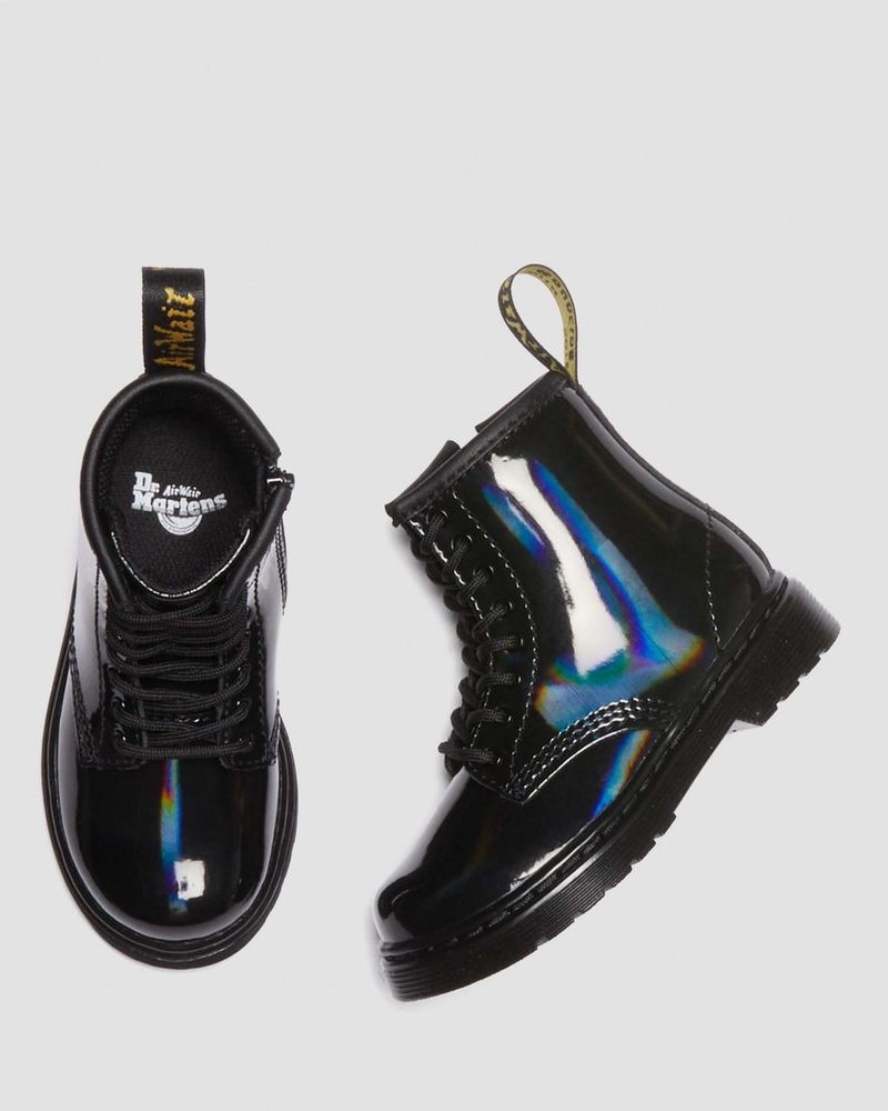 Black Dr Martens Toddler 1460 Rainbow Patent Leather Lace Up Boots (Rainbow Patent) Boots | MI96-A8YZ