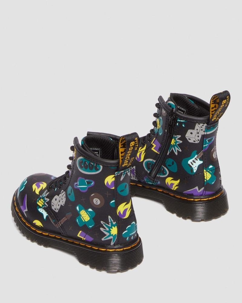 Black Dr Martens Toddler 1460 Sticker Print Leather Lace Up Boots (Sticker Print Hydro) Boots | DZ82-M6RC