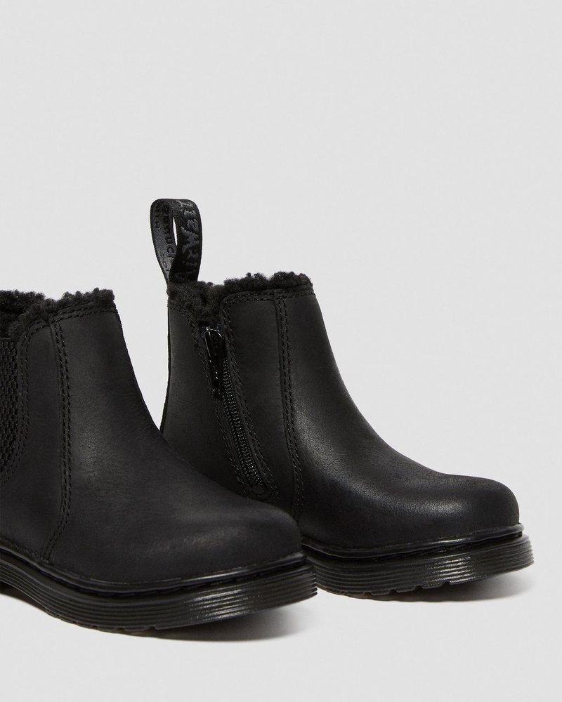 Black Dr Martens Toddler 2976 Faux Fur Lined Chelsea Boots (Republic Waterproof) Boots | FK48-W6OA