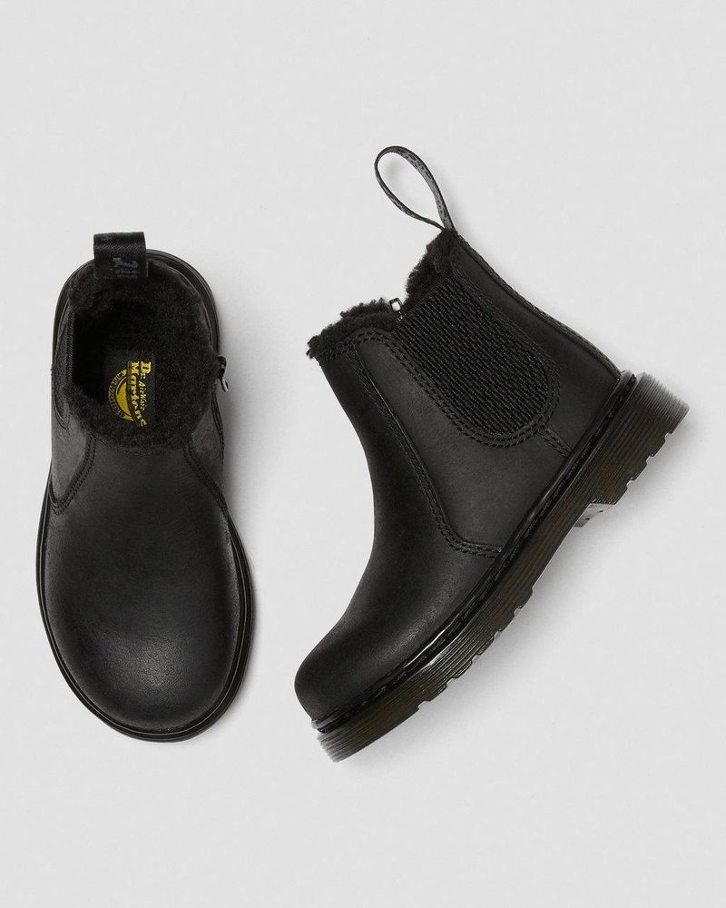 Black Dr Martens Toddler 2976 Faux Fur Lined Chelsea Boots (Republic Waterproof) Boots | FK48-W6OA