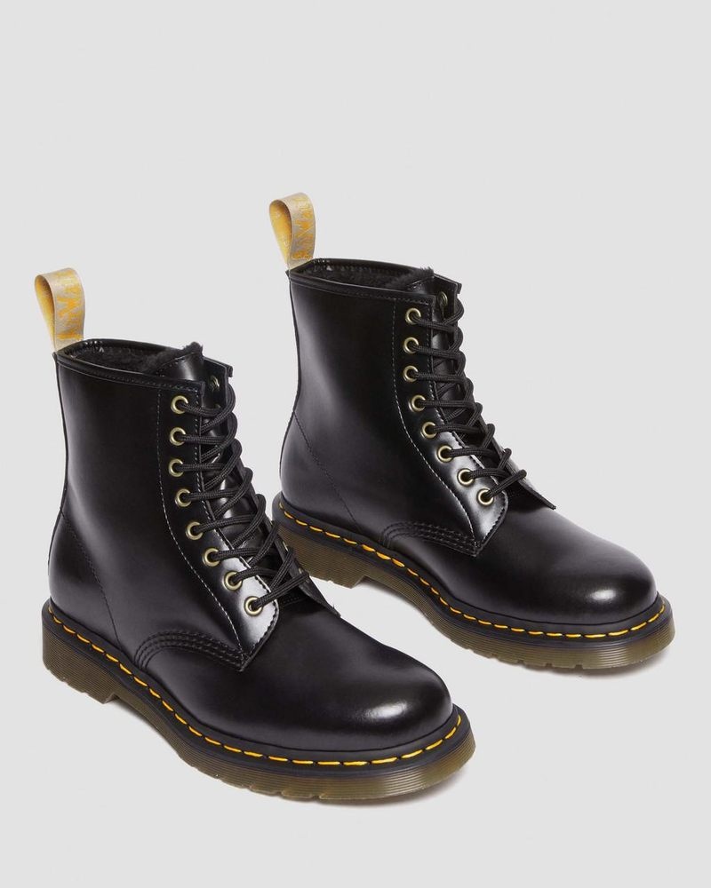 Black Dr Martens Vegan 1460 Faux Fur Lined Lace Up Boots (Norfolk Vegan) Boots | BW75-M4EI