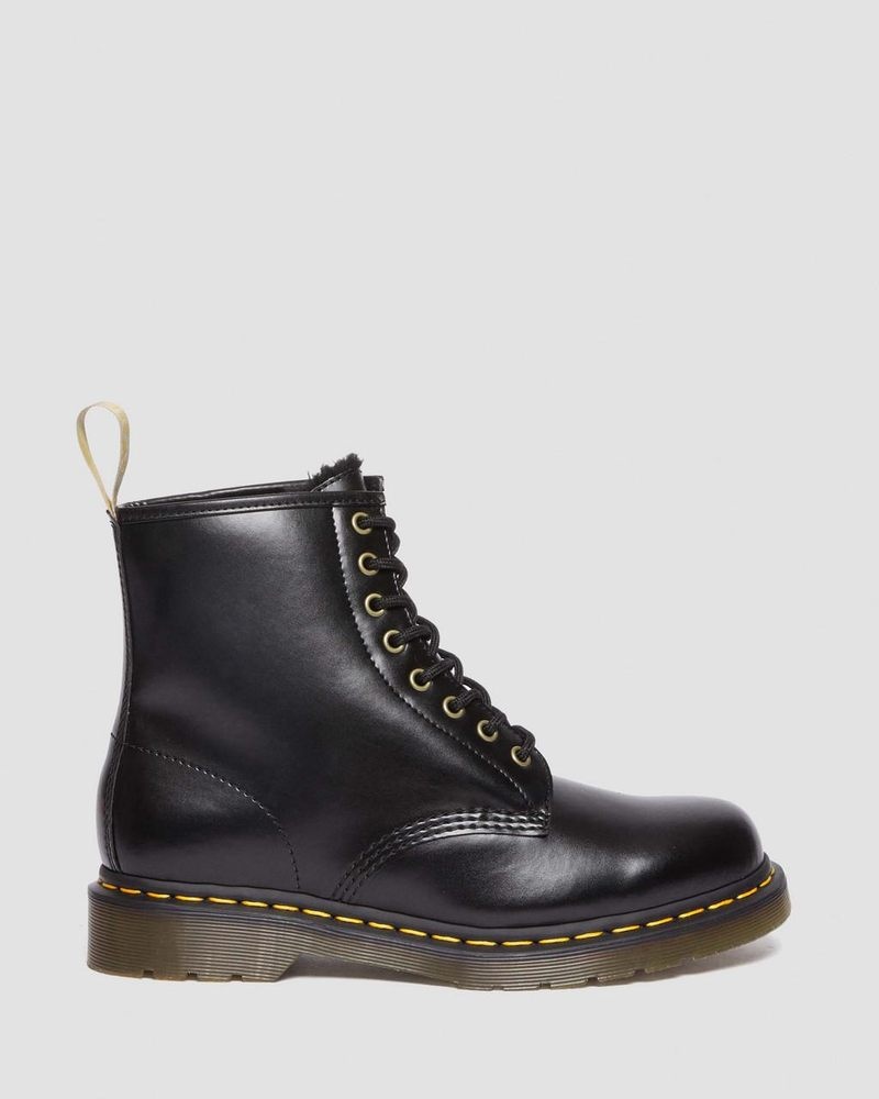 Black Dr Martens Vegan 1460 Faux Fur Lined Lace Up Boots (Norfolk Vegan) Boots | BW75-M4EI