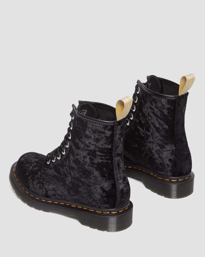 Black Dr Martens Vegan 1460 - Crushed Velvet Lace Up Boots (Crushed Velvet) Boots | UV55-L7PN