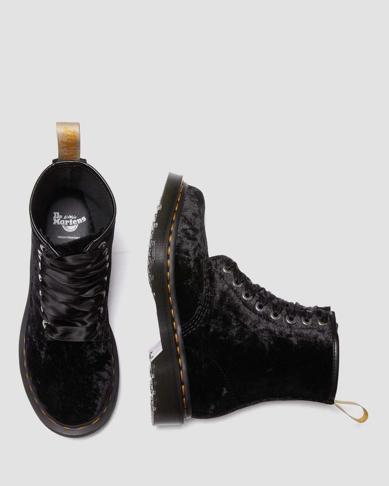 Black Dr Martens Vegan 1460 - Crushed Velvet Lace Up Boots (Crushed Velvet) Boots | UV55-L7PN