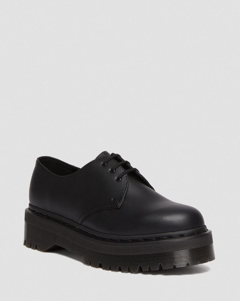 Black Dr Martens Vegan 1461 Mono Felix Platform Shoes (Felix Rub Off) Platforms Shoes | MG85-T1AR