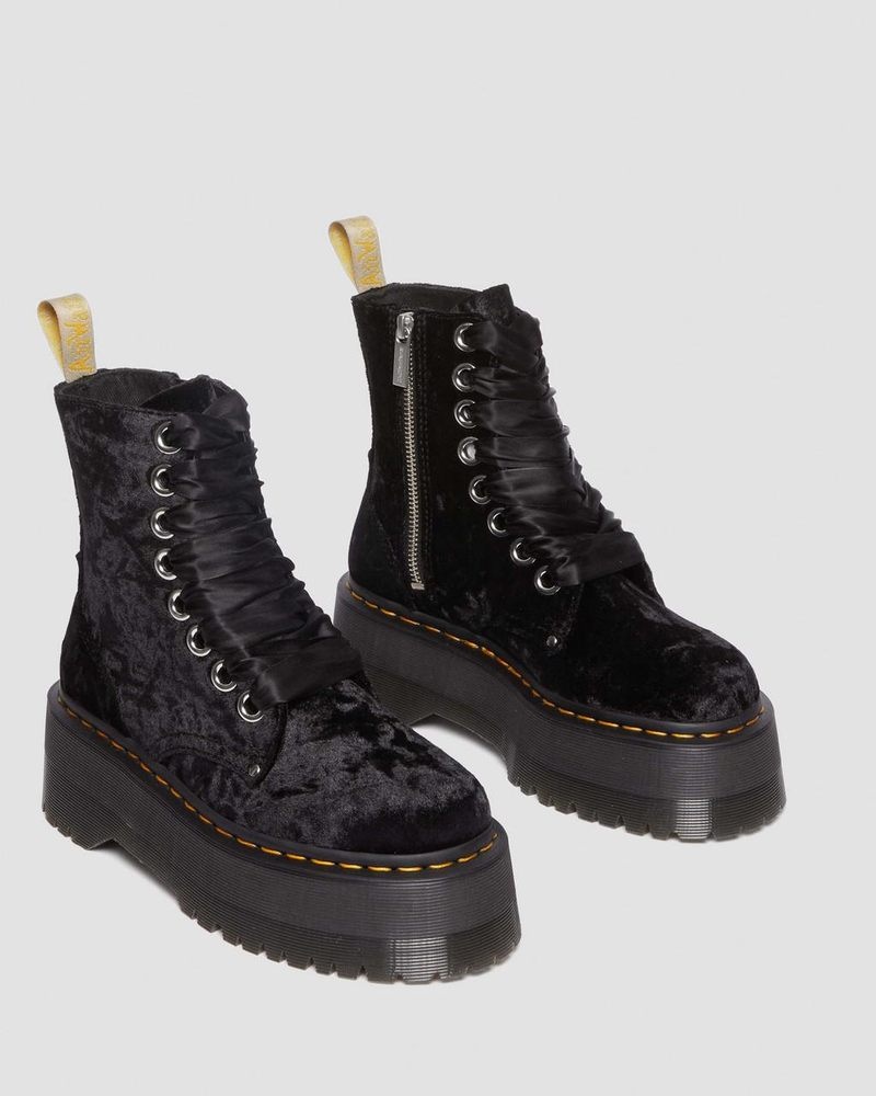 Black Dr Martens Vegan Jadon Boot Max Crushed Velvet Platforms (Crushed Velvet) Platforms Boots | DN17-P5HH