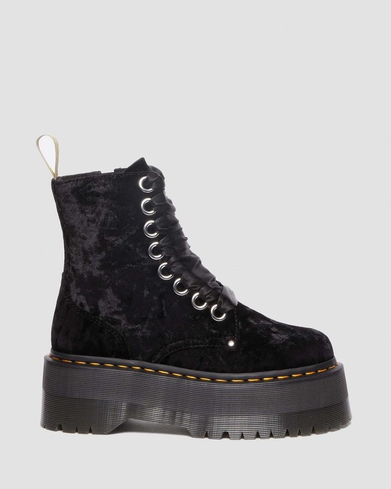 Black Dr Martens Vegan Jadon Boot Max Crushed Velvet Platforms (Crushed Velvet) Platforms Boots | DN17-P5HH