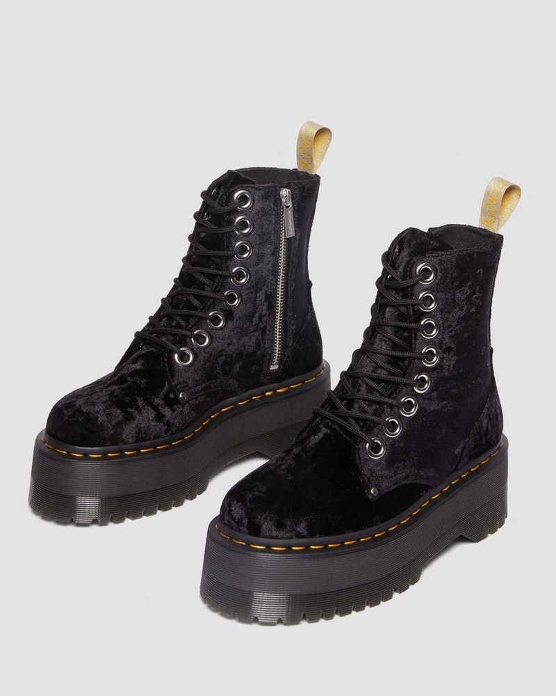 Black Dr Martens Vegan Jadon Boot Max Crushed Velvet Platforms (Crushed Velvet) Platforms Boots | DN17-P5HH