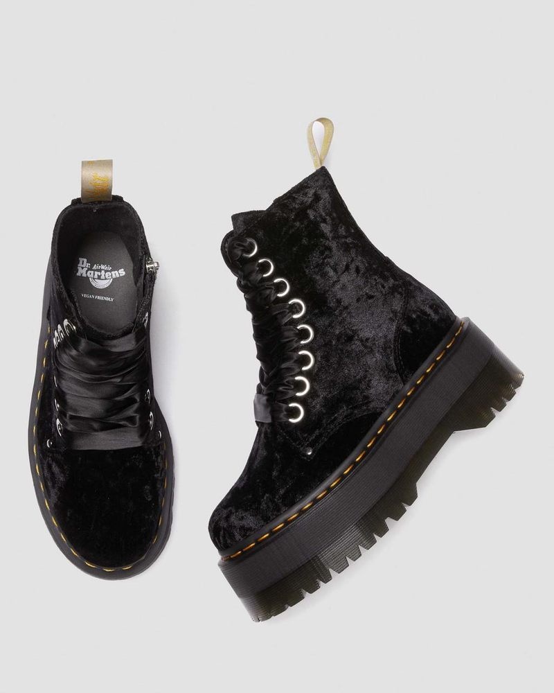 Black Dr Martens Vegan Jadon Boot Max Crushed Velvet Platforms (Crushed Velvet) Platforms Boots | DN17-P5HH