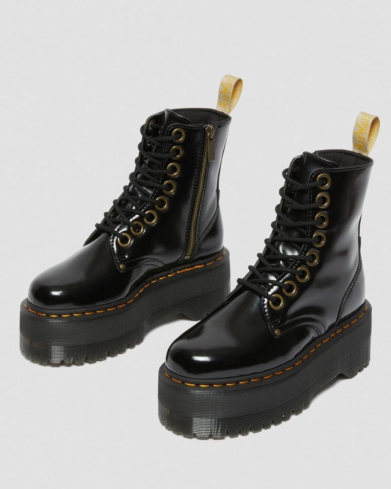 Black Dr Martens Vegan Jadon Boot Max Platforms (Oxford) Platforms Boots | JW30-G9VT