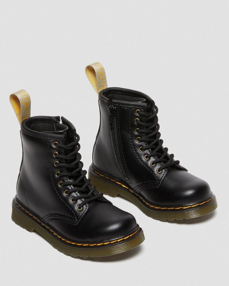 Black Dr Martens Vegan Toddler 1460 Lace Up Boots (Newbury Tumble) Boots | RU63-T5TH