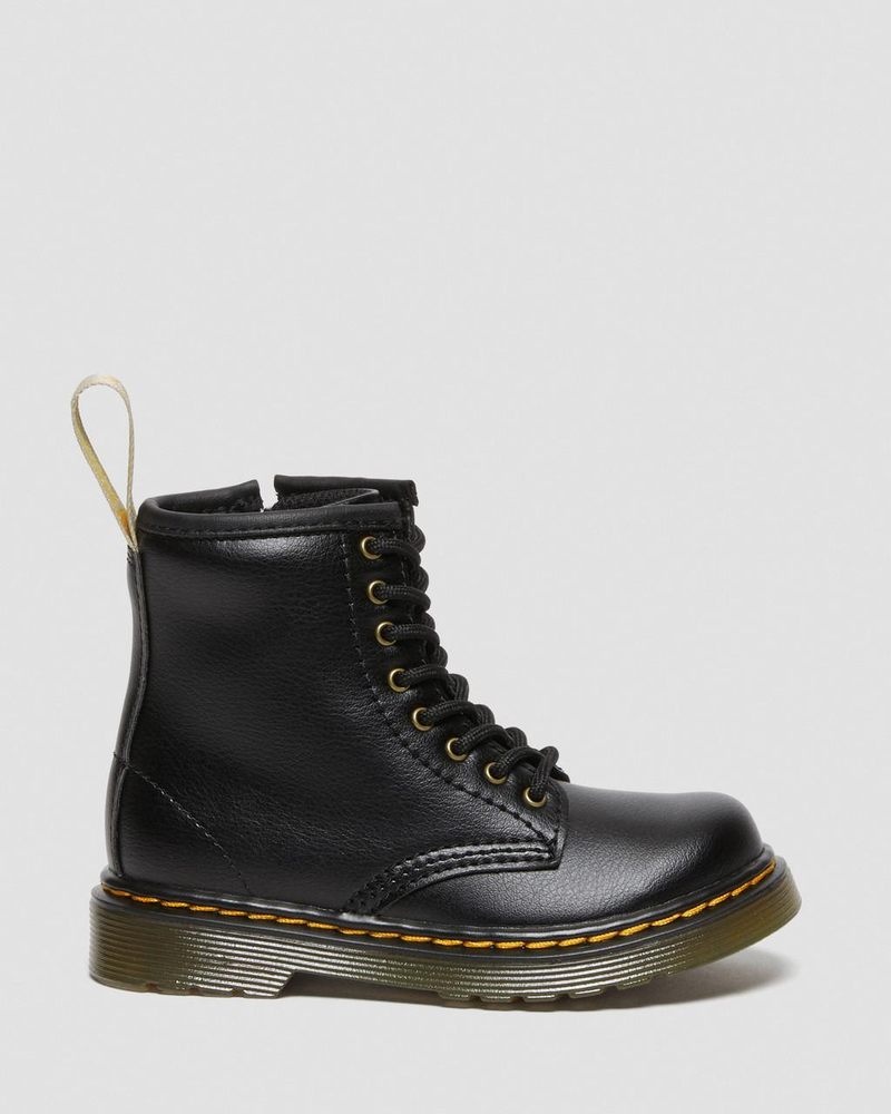 Black Dr Martens Vegan Toddler 1460 Lace Up Boots (Newbury Tumble) Boots | RU63-T5TH