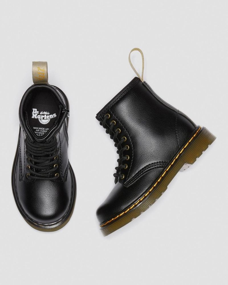 Black Dr Martens Vegan Toddler 1460 Lace Up Boots (Newbury Tumble) Boots | RU63-T5TH