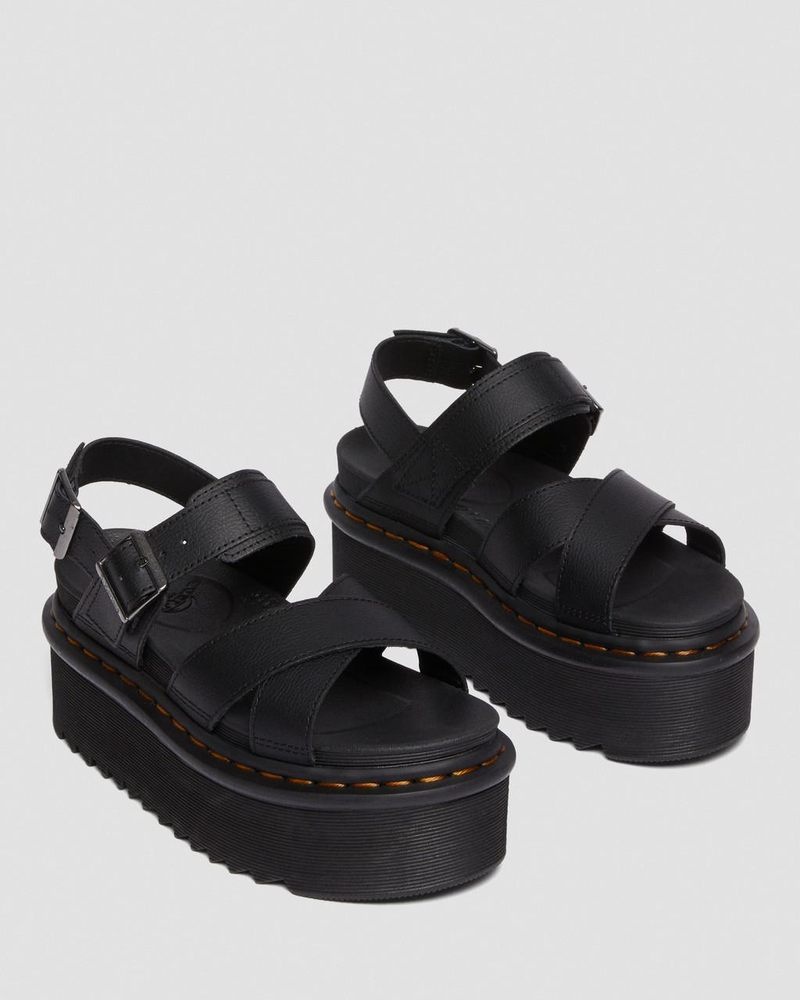 Black Dr Martens Voss II Athena Leather Strap Platform Sandals (Athena) Platforms Sandals | JC03-I0TA