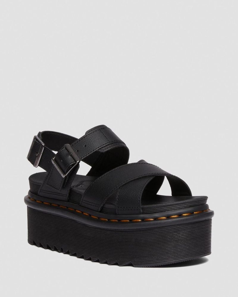 Black Dr Martens Voss II Athena Leather Strap Platform Sandals (Athena) Platforms Sandals | JC03-I0TA