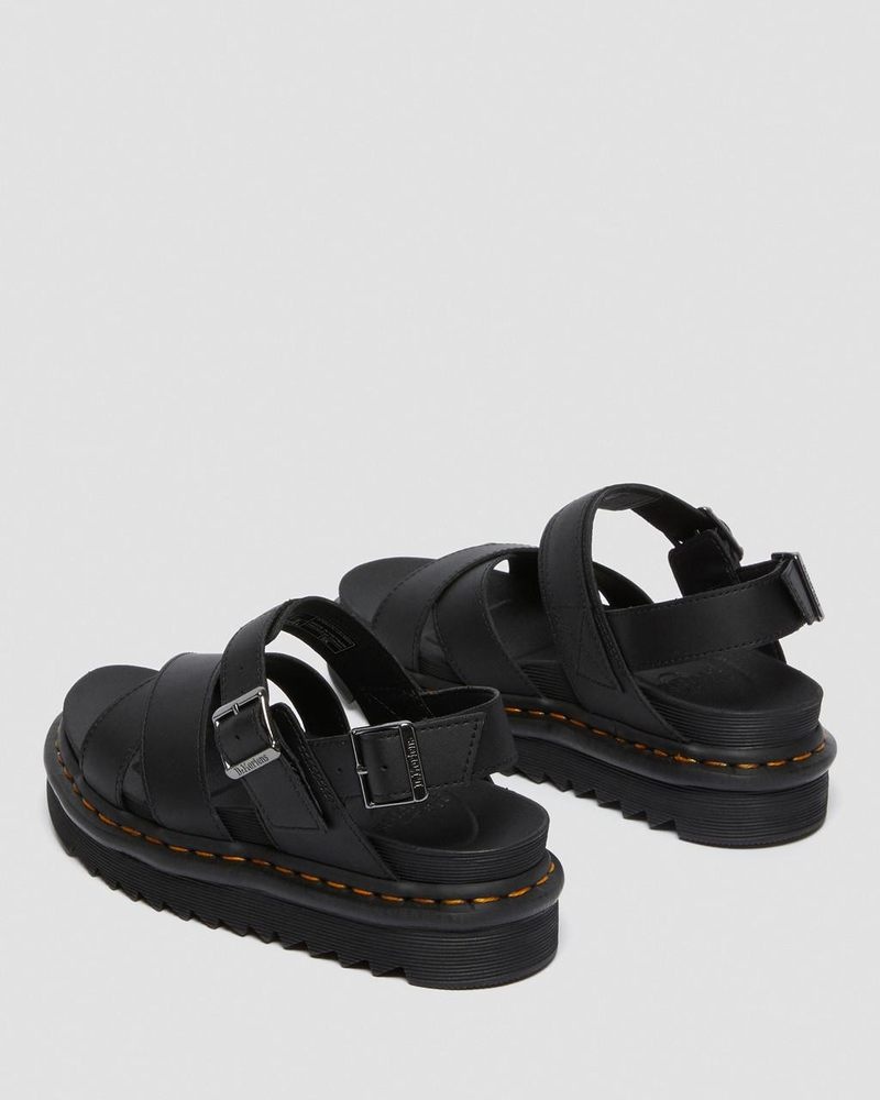 Black Dr Martens Voss II - Leather Strap Sandals (Hydro Leather) Platforms Sandals | AK63-S8YE