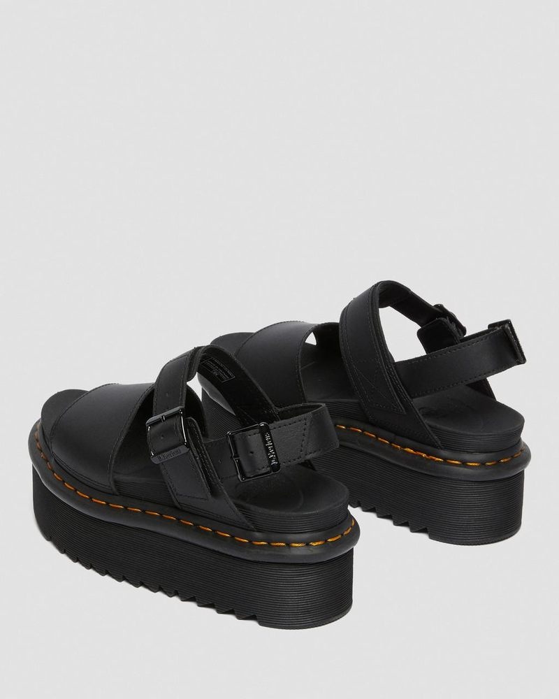 Black Dr Martens Voss - Leather Strap Platform Sandals (Hydro Leather) Platforms Sandals | JK70-P9GI