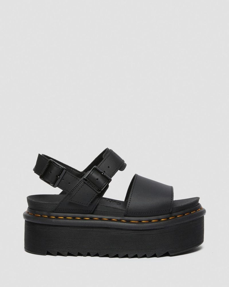 Black Dr Martens Voss - Leather Strap Platform Sandals (Hydro Leather) Platforms Sandals | JK70-P9GI