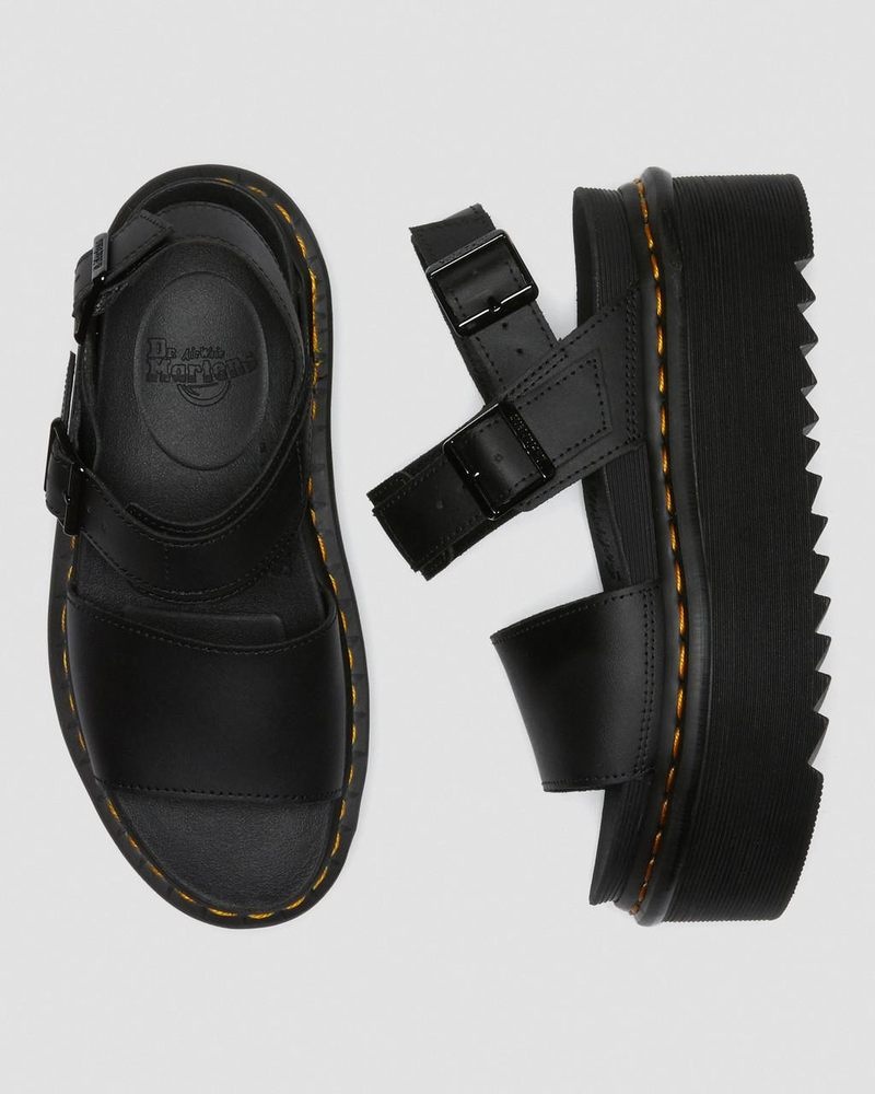 Black Dr Martens Voss - Leather Strap Platform Sandals (Hydro Leather) Platforms Sandals | JK70-P9GI