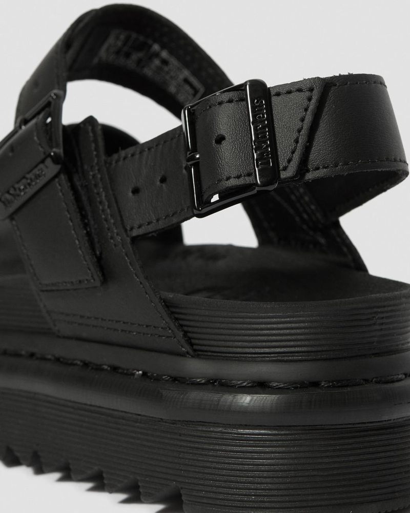 Black Dr Martens Voss - Leather Strap Sandals (Hydro Leather) Platforms Sandals | ZV34-O0MB