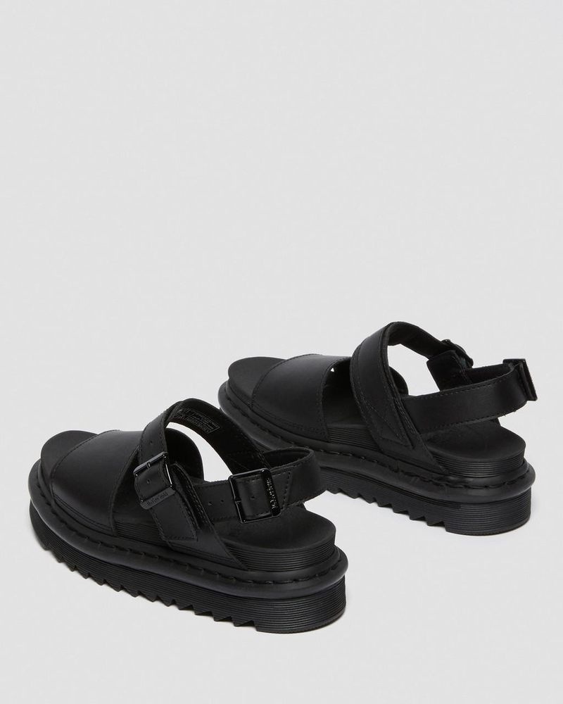 Black Dr Martens Voss - Leather Strap Sandals (Hydro Leather) Platforms Sandals | ZV34-O0MB