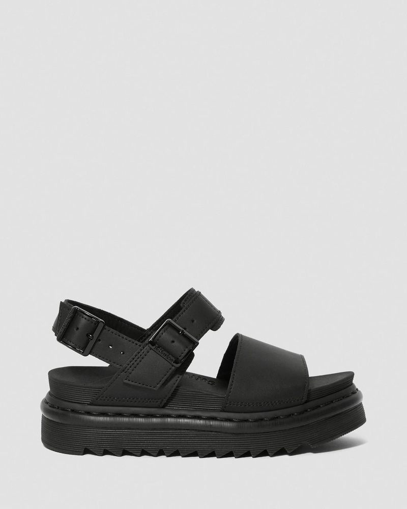 Black Dr Martens Voss - Leather Strap Sandals (Hydro Leather) Platforms Sandals | ZV34-O0MB