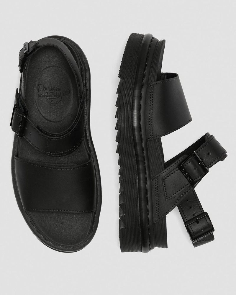 Black Dr Martens Voss - Leather Strap Sandals (Hydro Leather) Platforms Sandals | ZV34-O0MB