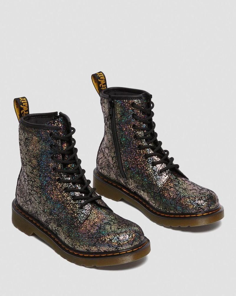 Black Dr Martens Youth 1460 Crinkle Metallic Lace Up Boots (Disco Crinkle) Shoes | CC49-F8WZ