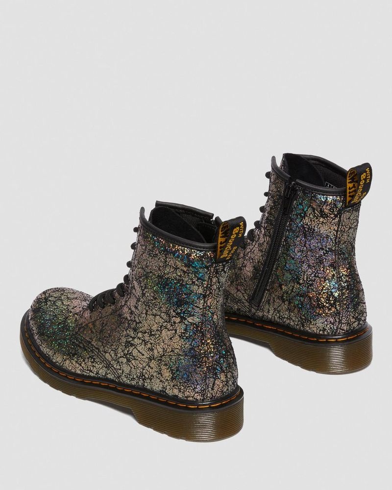 Black Dr Martens Youth 1460 Crinkle Metallic Lace Up Boots (Disco Crinkle) Shoes | CC49-F8WZ