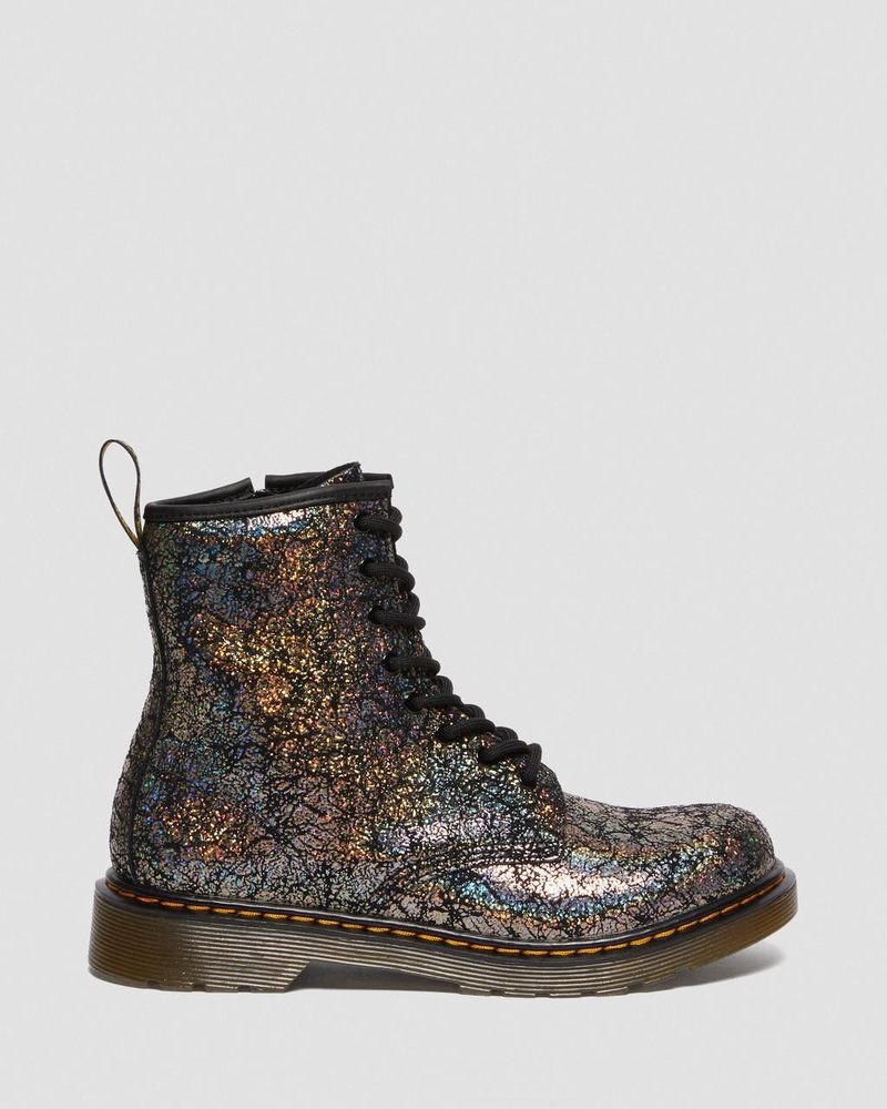 Black Dr Martens Youth 1460 Crinkle Metallic Lace Up Boots (Disco Crinkle) Shoes | CC49-F8WZ