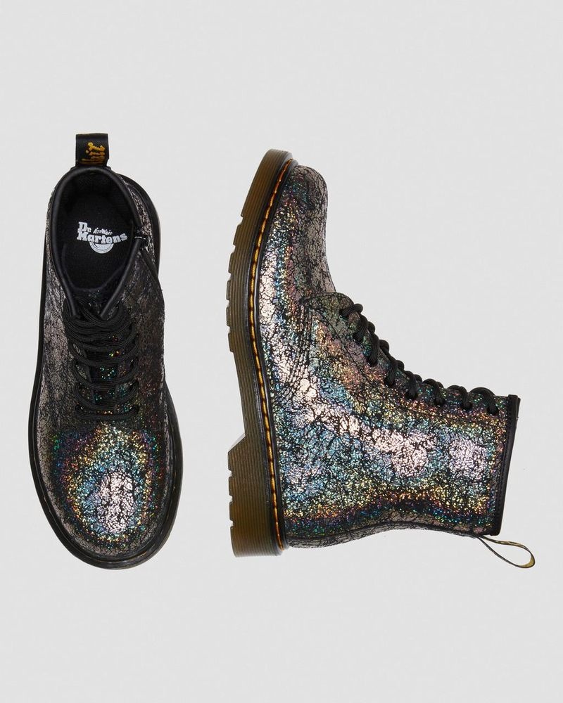 Black Dr Martens Youth 1460 Crinkle Metallic Lace Up Boots (Disco Crinkle) Shoes | CC49-F8WZ