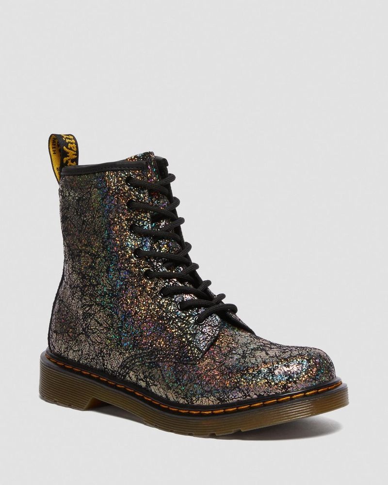 Black Dr Martens Youth 1460 Crinkle Metallic Lace Up Boots (Disco Crinkle) Shoes | CC49-F8WZ