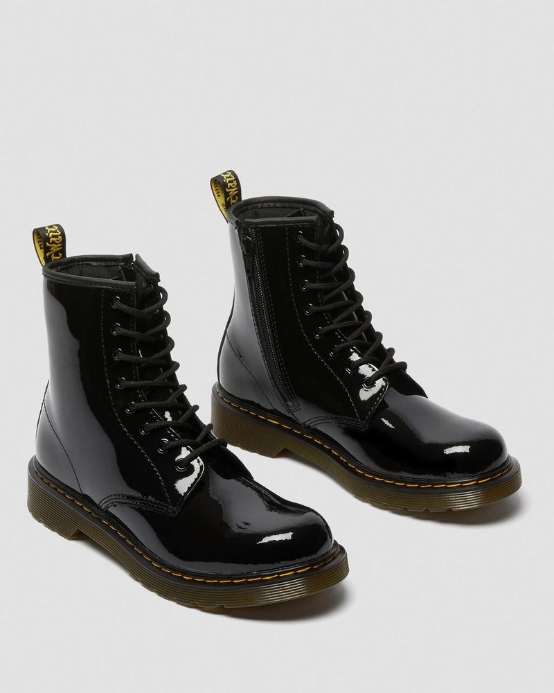 Black Dr Martens Youth 1460 Patent Leather Lace Up Boots (Patent Leather) Boots | MW53-I9IG