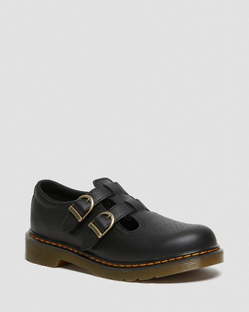 Black Dr Martens Youth 8065 Softy T Leather Mary Jane Shoes (Softy T) Shoes | ML97-Q8MX