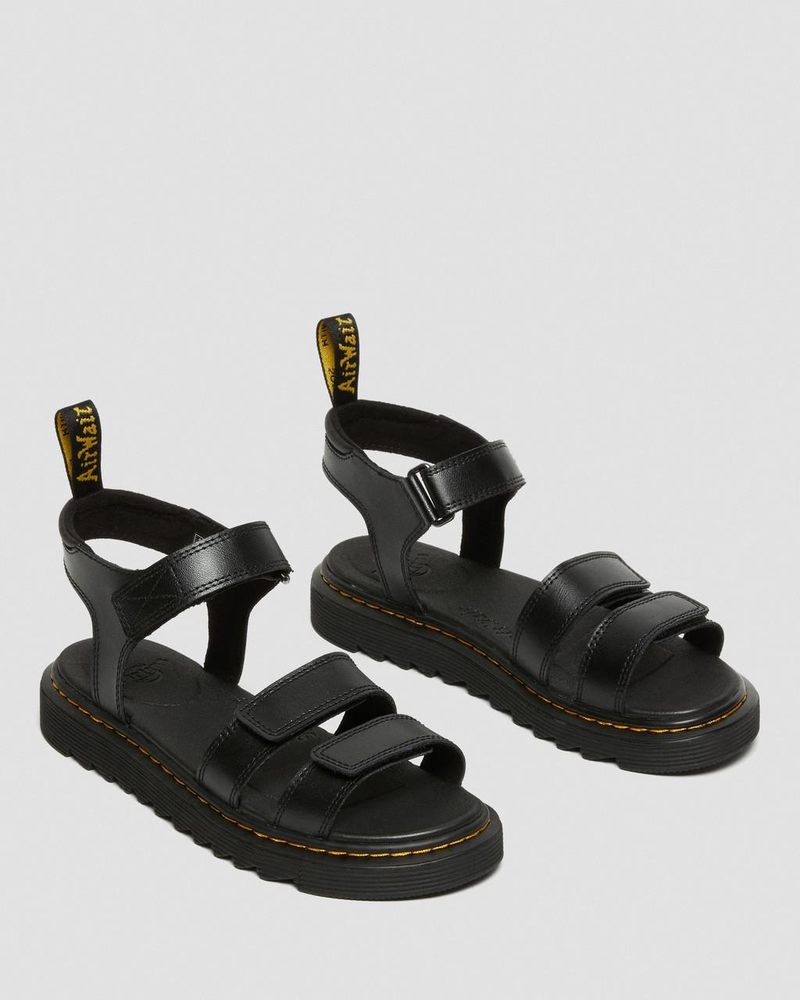 Black Dr Martens Youth Klaire Leather Strap Sandals (T Lamper) Sandals | SM32-A3PK