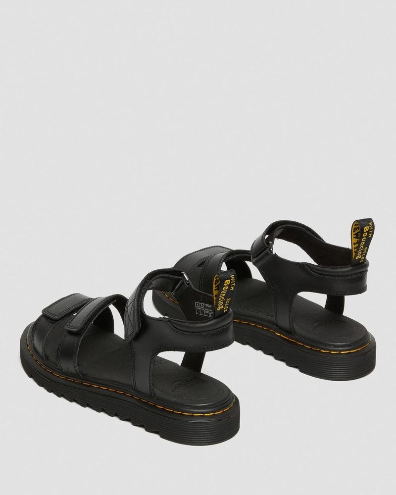 Black Dr Martens Youth Klaire Leather Strap Sandals (T Lamper) Sandals | SM32-A3PK