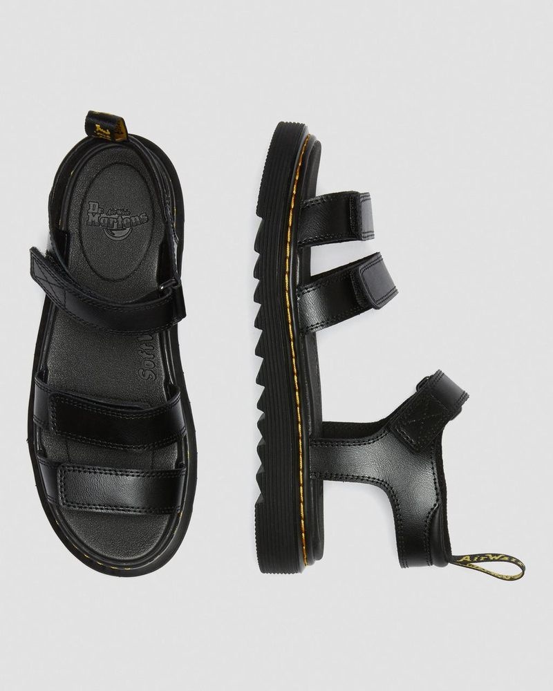 Black Dr Martens Youth Klaire Leather Strap Sandals (T Lamper) Sandals | SM32-A3PK