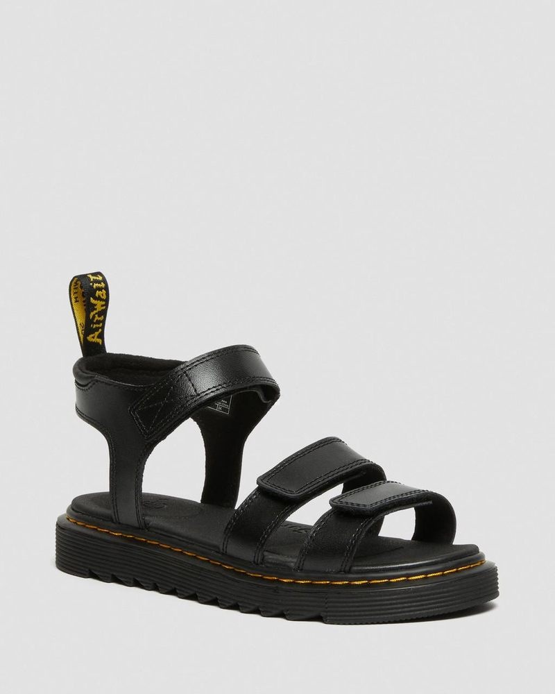 Black Dr Martens Youth Klaire Leather Strap Sandals (T Lamper) Sandals | SM32-A3PK