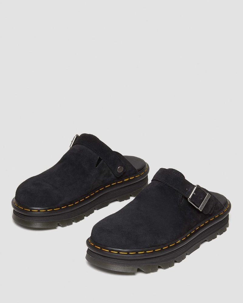 Black Dr Martens Zebzag Suede Casual Singback Platform Mules (E.H.Suede) Sandals | NR51-Y7UT