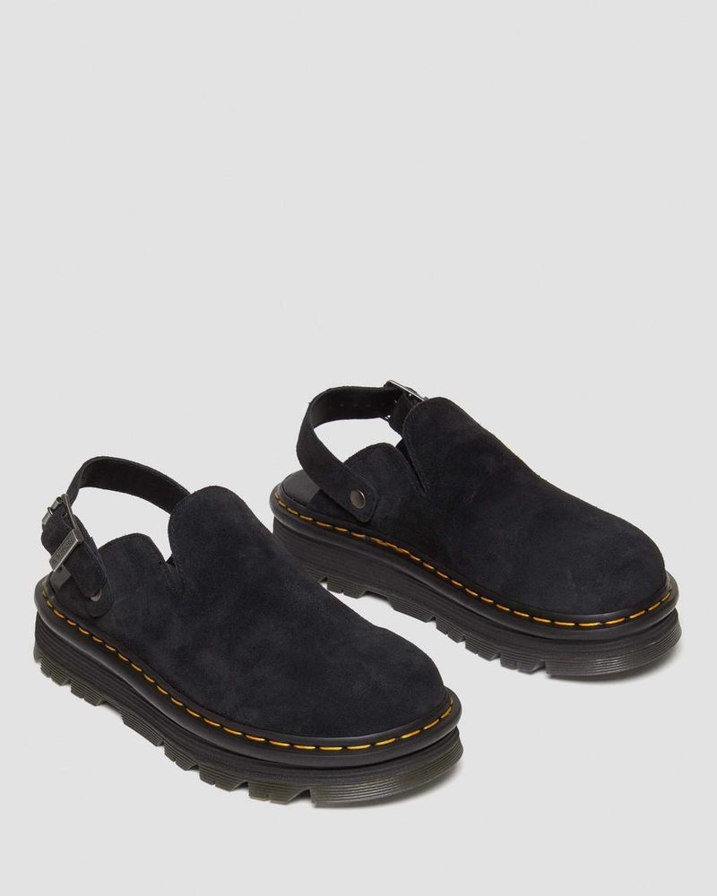 Black Dr Martens Zebzag Suede Casual Singback Platform Mules (E.H.Suede) Sandals | NR51-Y7UT