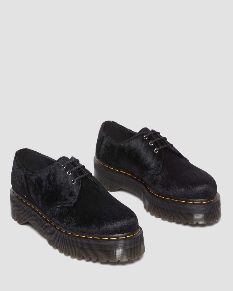 Black Hair On Dr Martens 1461 Hair-On Platform Shoes (Hair On) Platforms Shoes | ON65-N8DQ