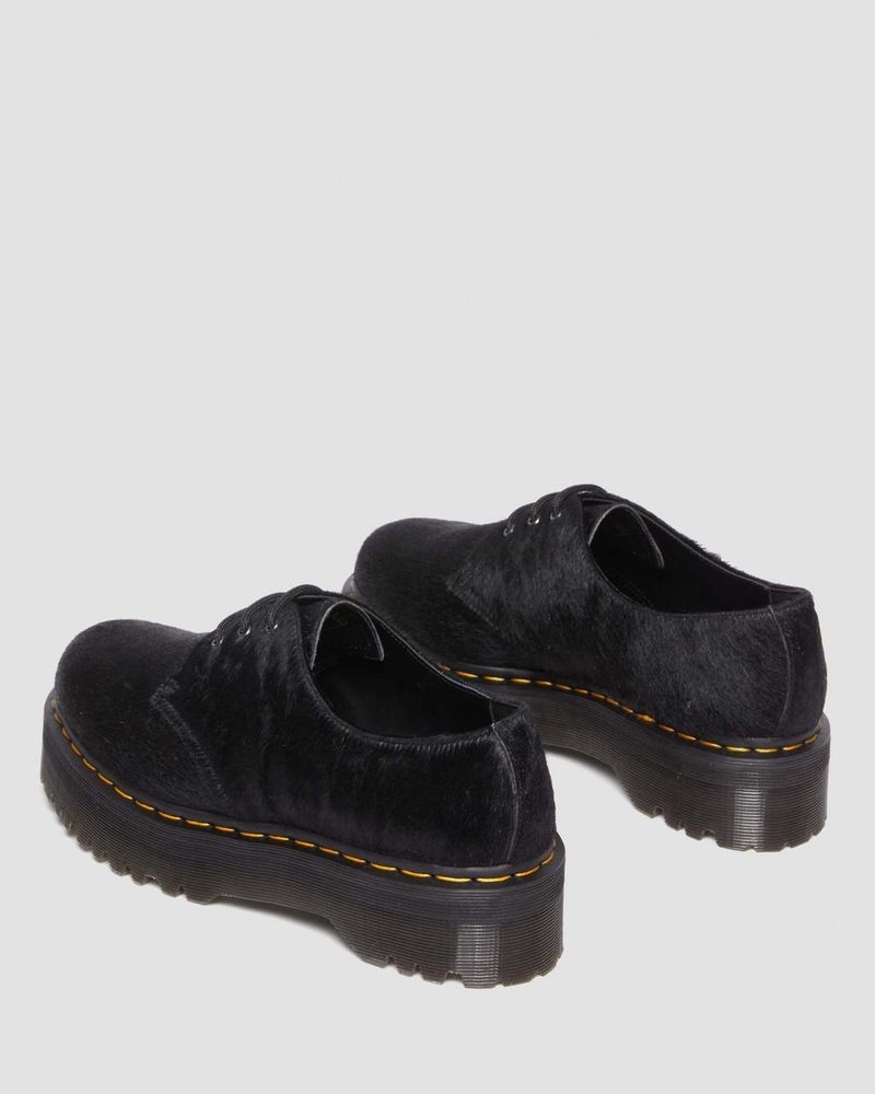 Black Hair On Dr Martens 1461 Hair-On Platform Shoes (Hair On) Platforms Shoes | ON65-N8DQ