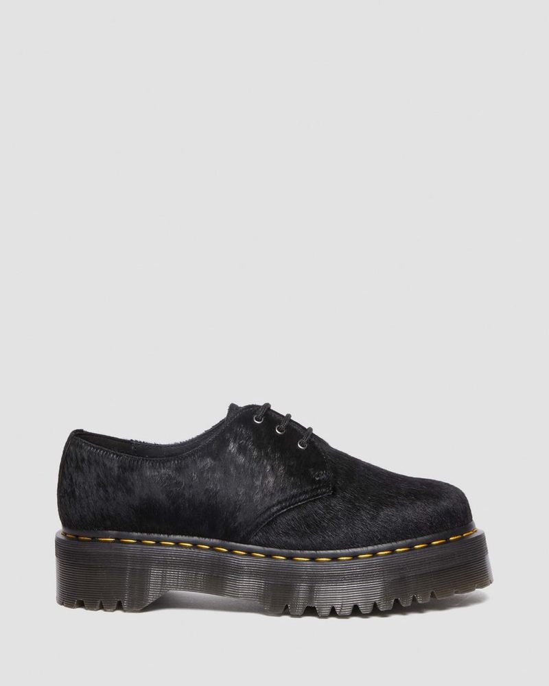 Black Hair On Dr Martens 1461 Hair-On Platform Shoes (Hair On) Platforms Shoes | ON65-N8DQ