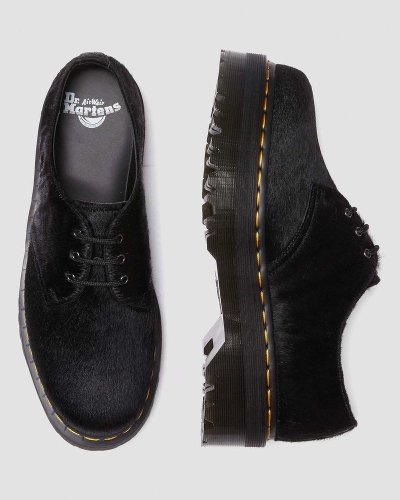 Black Hair On Dr Martens 1461 Hair-On Platform Shoes (Hair On) Platforms Shoes | ON65-N8DQ