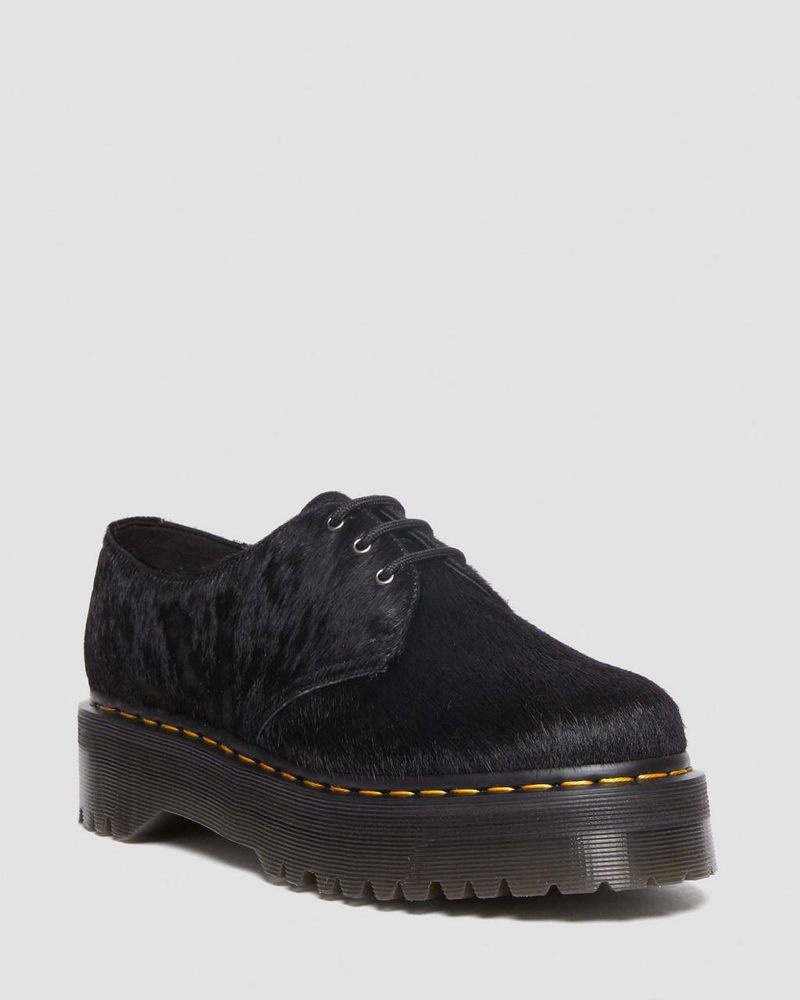 Black Hair On Dr Martens 1461 Hair-On Platform Shoes (Hair On) Platforms Shoes | ON65-N8DQ